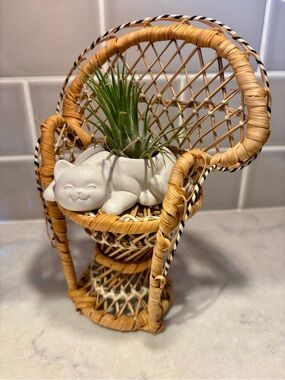 Small wicker chair plant stand vintage
